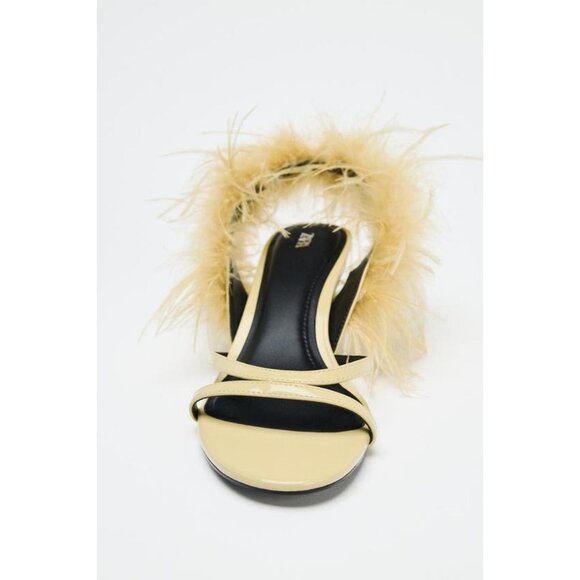 ZARA METALLIC FEATHER HIGH-HEEL SANDALS - Picture 8 of 9